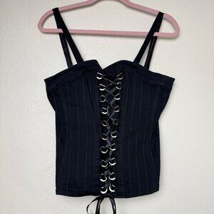 Tripp NYC Black Pinstripe Corset Top With Lace-Up Front & Zip Back - Size XXL
